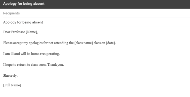 Email to Professor About Being Sick